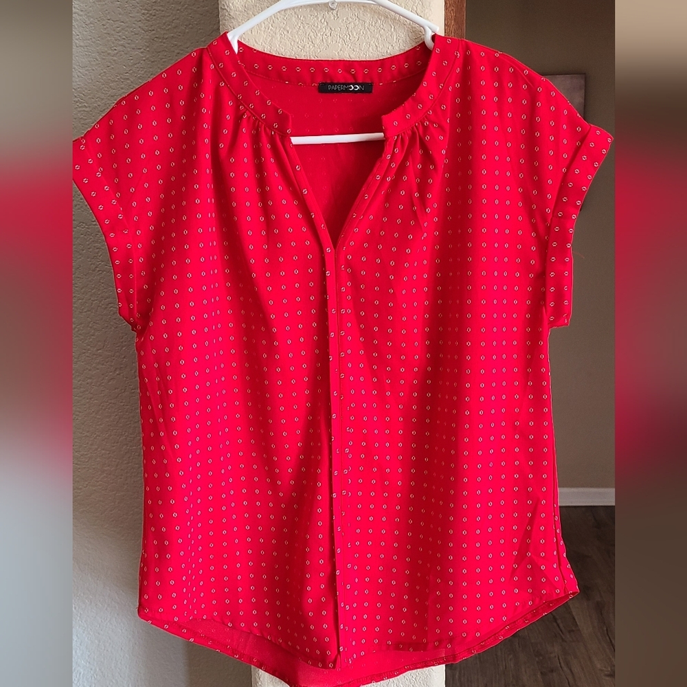 Red Women's Blouse with White Dots